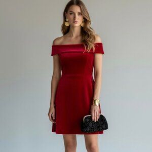 Karen Millen Bandeau Red Velvet Dress SZ 8 Corset Holiday Christmas Event Party